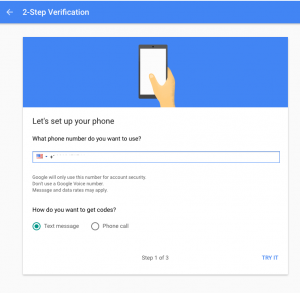 Setup your phone for 2-step verification