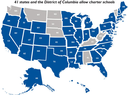 Charter Schools are present in 41 states and the District of Columbia