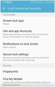 Figure 1: Setup passcode on Android - Step 1