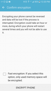 Confirm Encryption page on Android